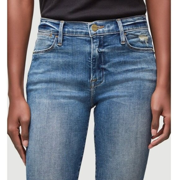 Frame Denim Le High Straight Jeans Size 26 Medium Wash Distressed Raw Hem Made I - Picture 7 of 7